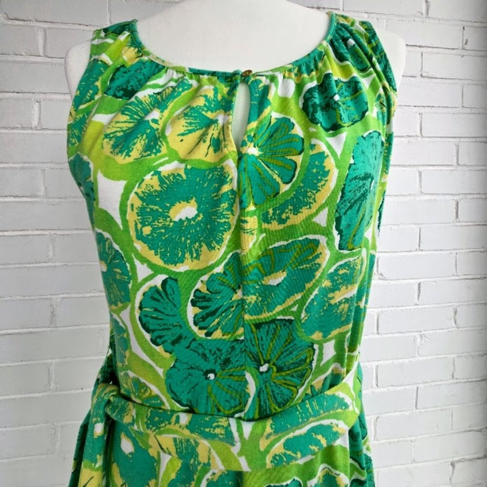 Land's End Green Floral Pullover Knit tank Dress with Lime Citrus Pattern Size S